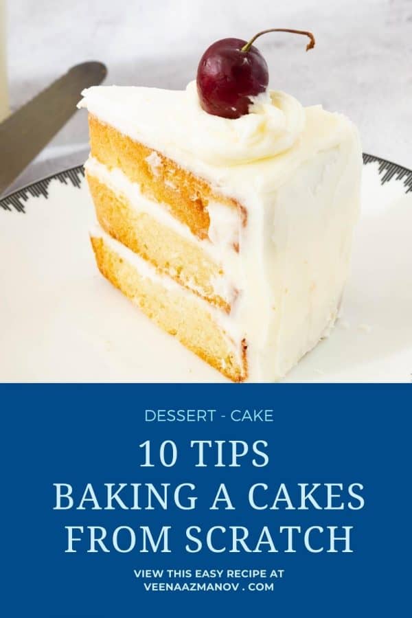 Pinterest image - baking tips for perfect cakes.