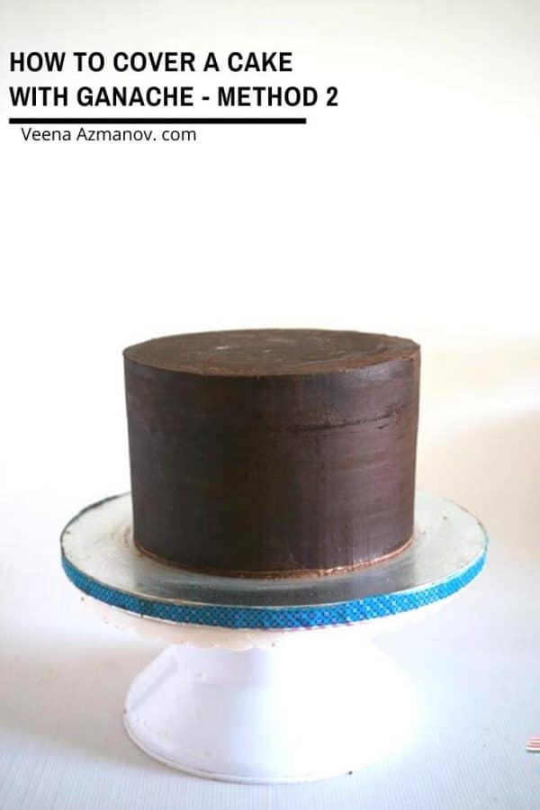 Cake covered with ganache.