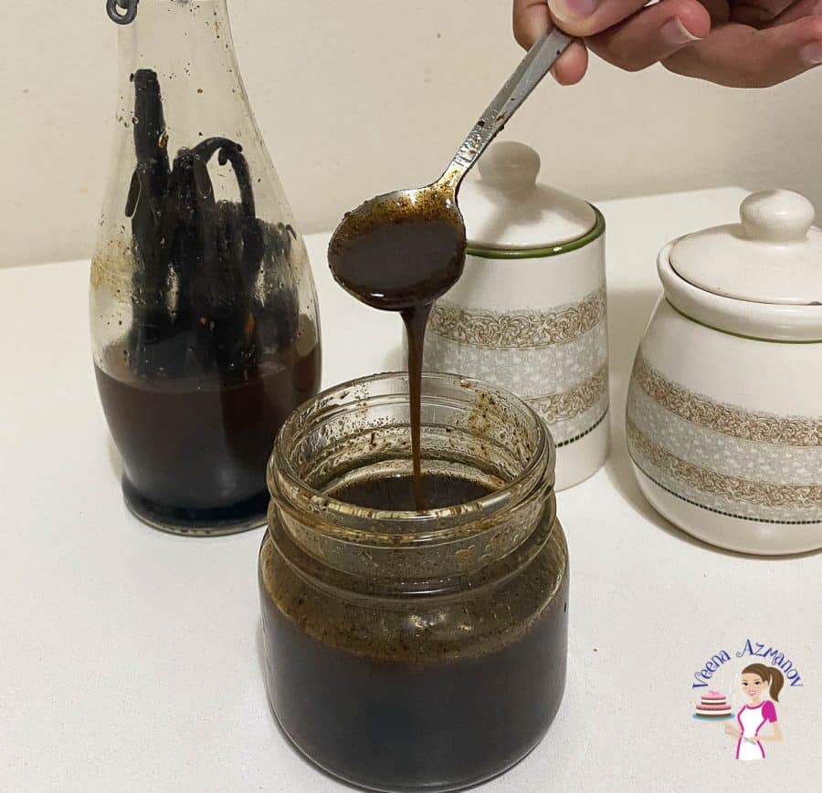 A mason jar with vanilla bean paste