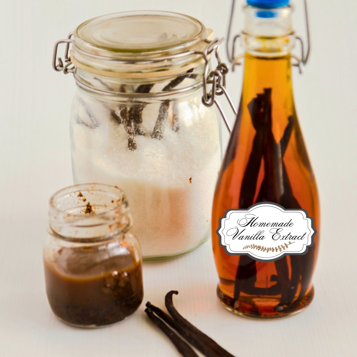 A bottle with homemade vanilla extract.