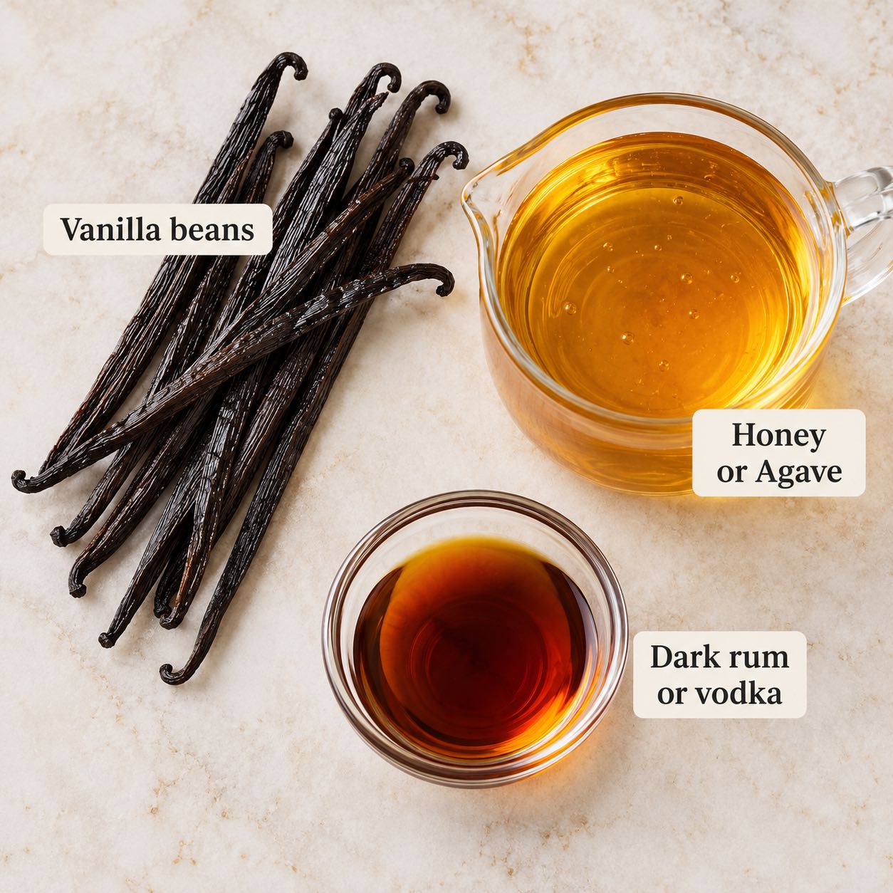 Ingredients for Homemade Vanilla Bean Paste.