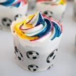 A frosted cupcake buttercream with IMBC with meringue.