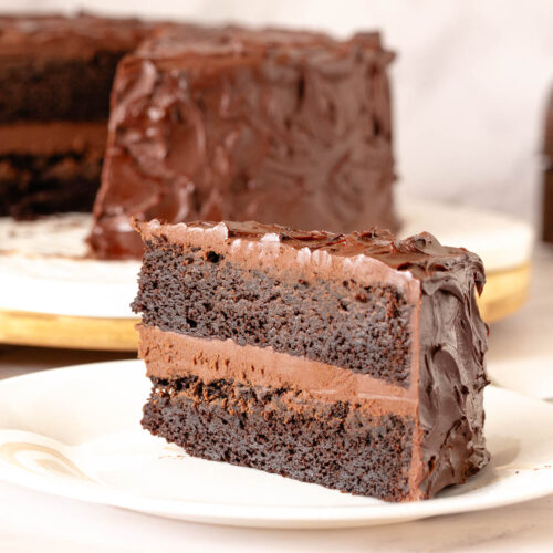 A sliced mud cake on the table.