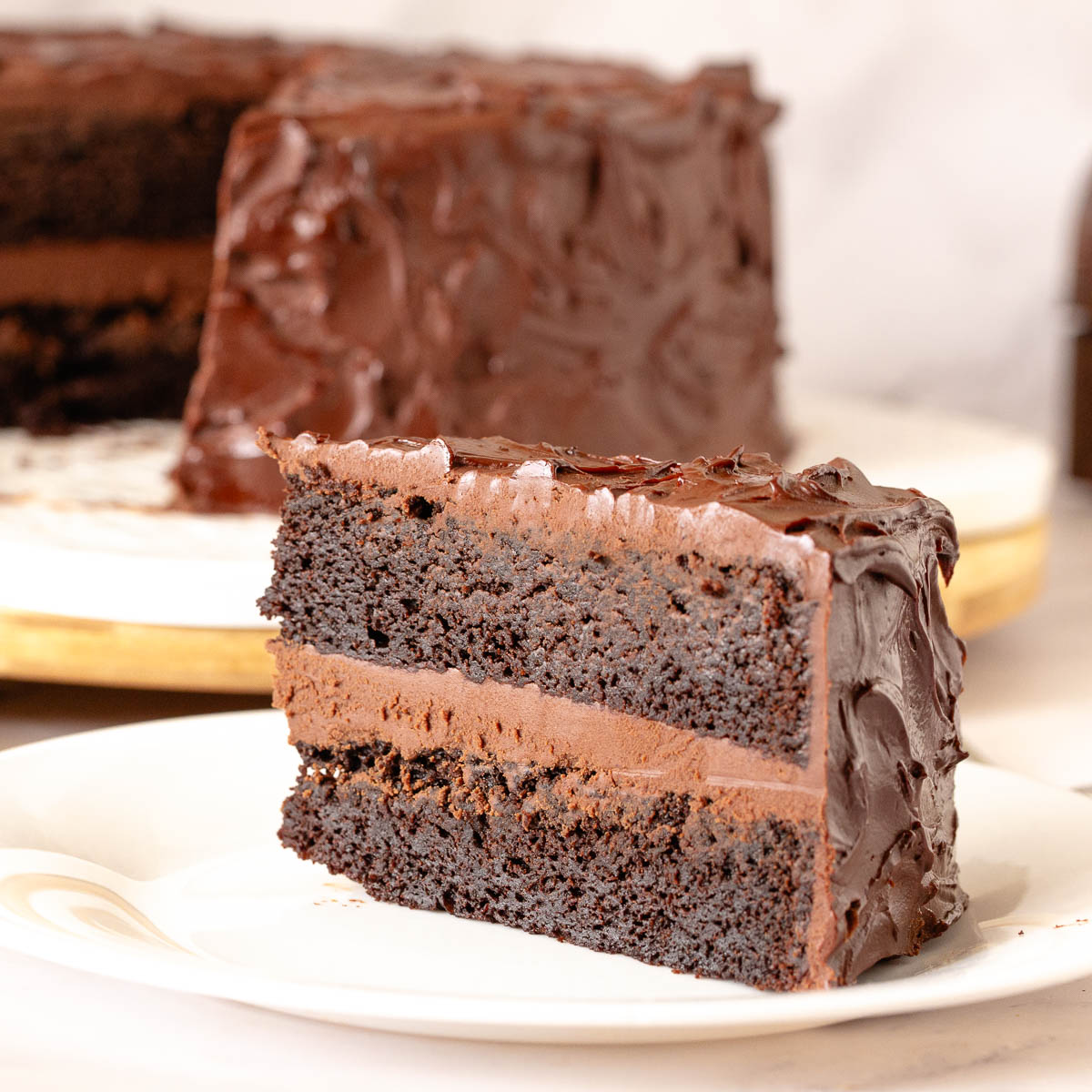 A sliced mud cake on the table.