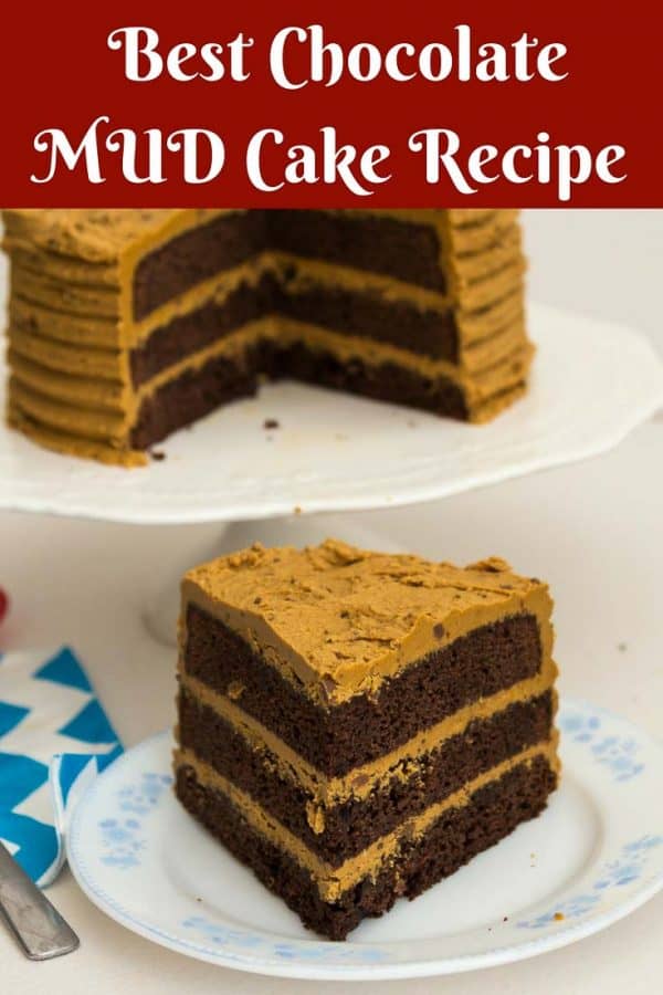 The BEST Chocolate Mud Cake Recipe - An image optimized for social sharing for this mud cake recipe, rich, dense and perfect for any chocoholic who loves chocolate chocolate and more chocolate.
