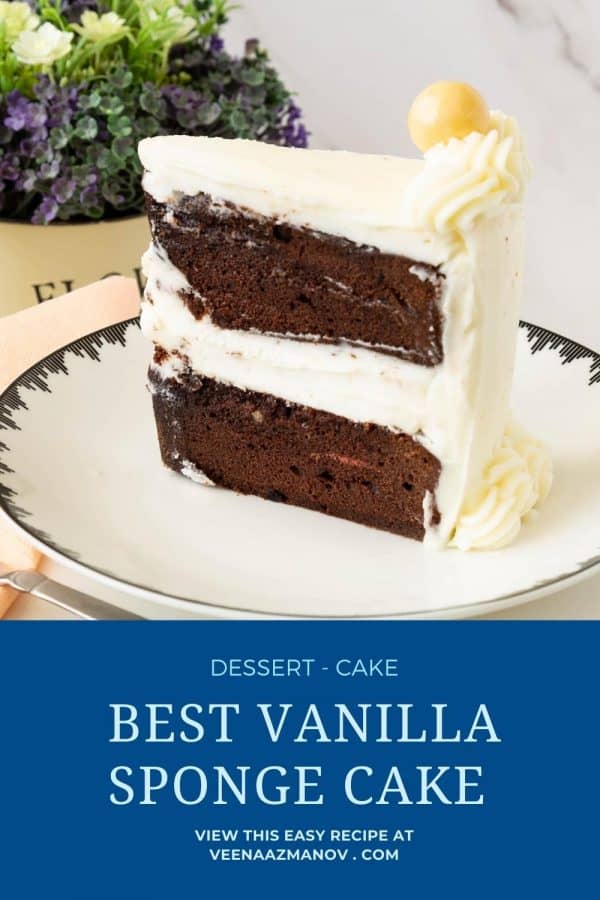 Pinterest image for chocolate sponge cake.