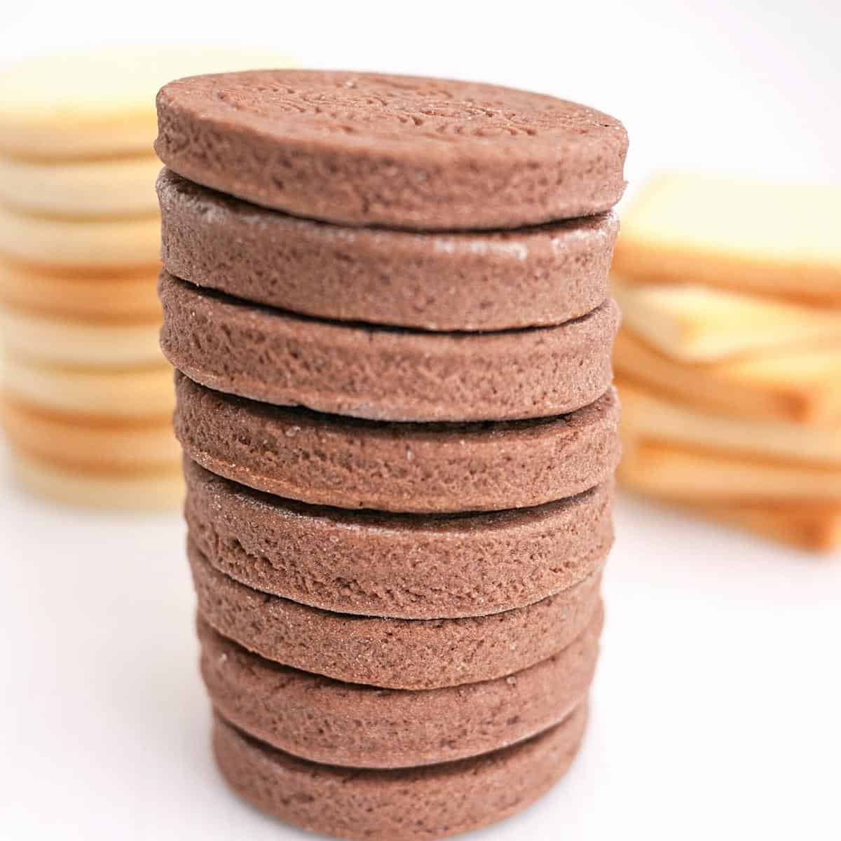 A stack of sugar cookies on the table.