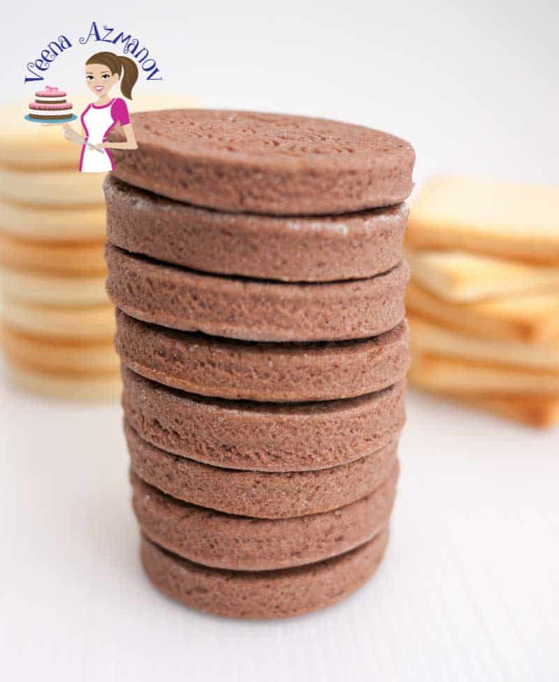 A stack of chocolate sugar cookies.