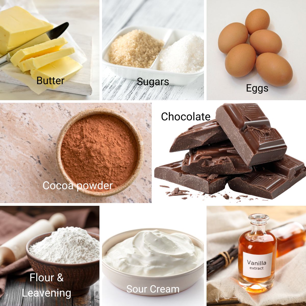 Ingredients for making Chocolate Mud Cake Recipe.