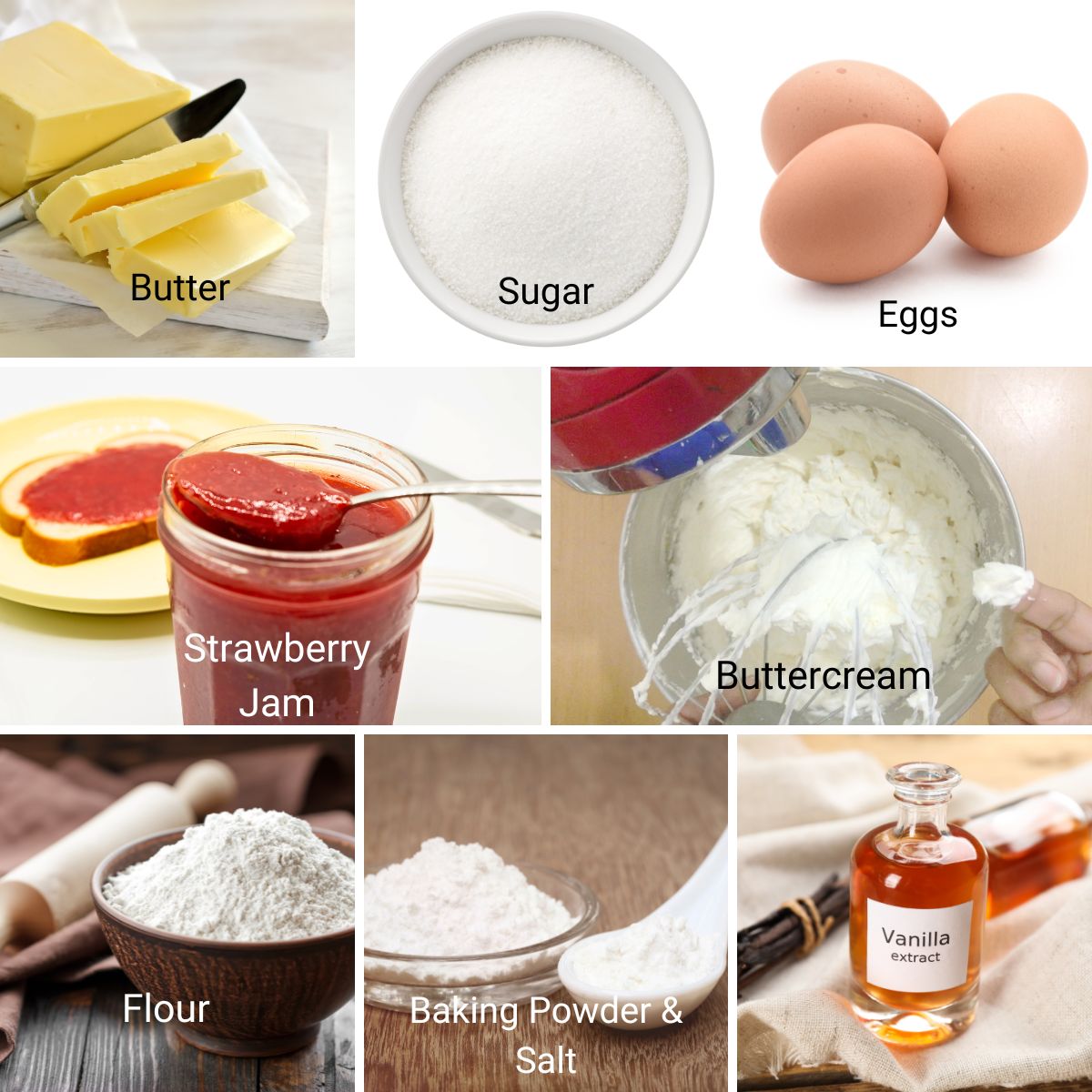 Ingredients for making Victoria Sponge Cake.