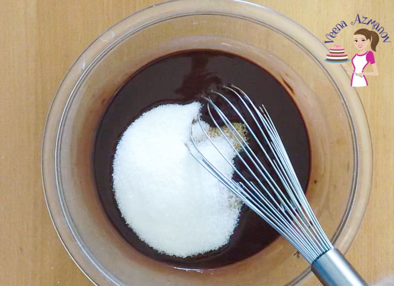 Add the sugar to the chocolate mud batter - Progress Pictures