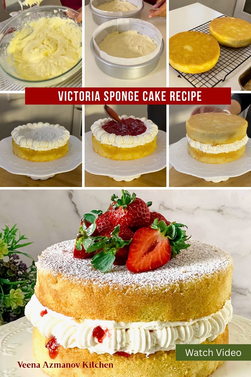 Pinterest image for Victoria Sponge Cake with Jam and Buttercream.
