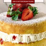 Pinterest image for Victoria Sponge Cake with Jam and Buttercream.
