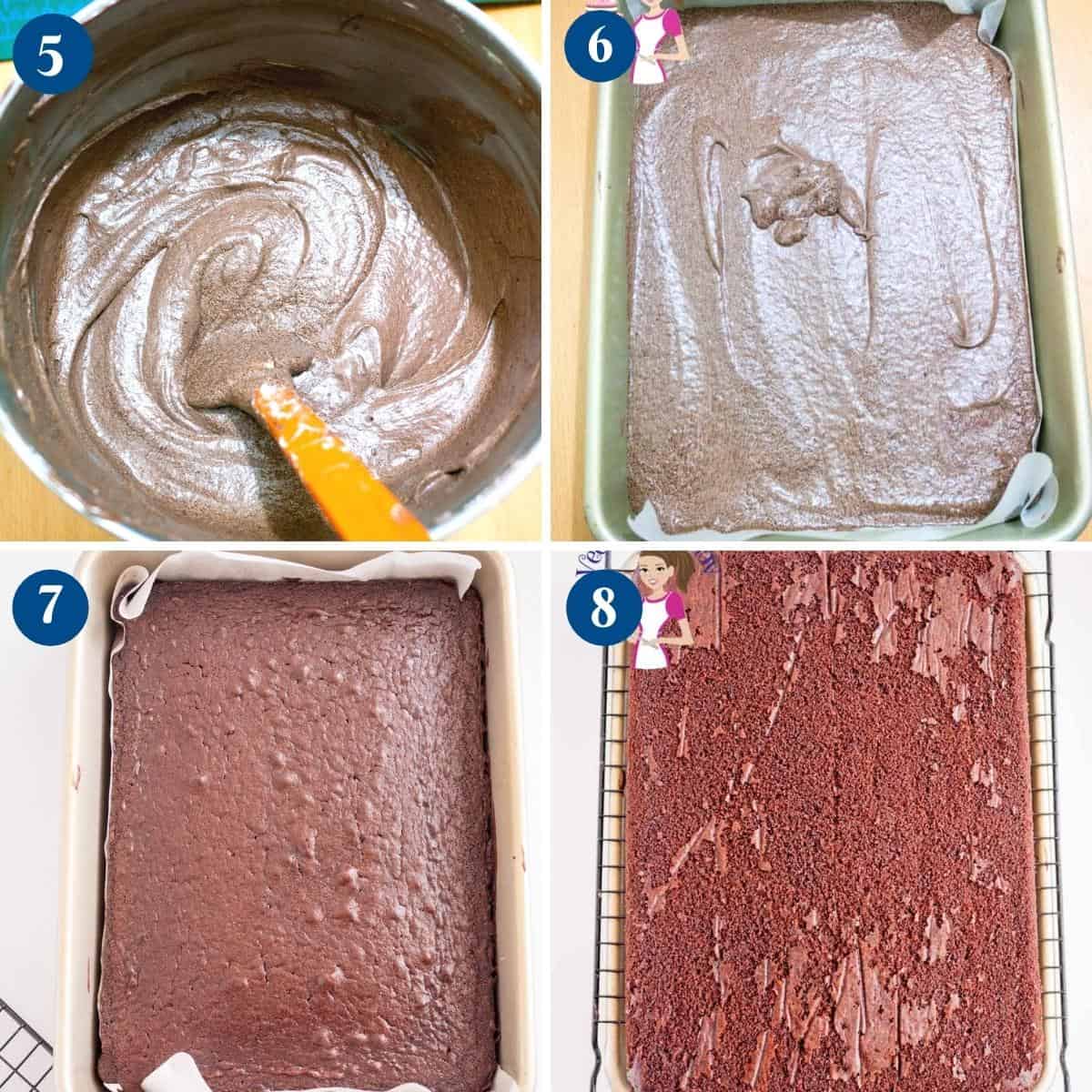 Progress pictures collage for chocolate carving cake.