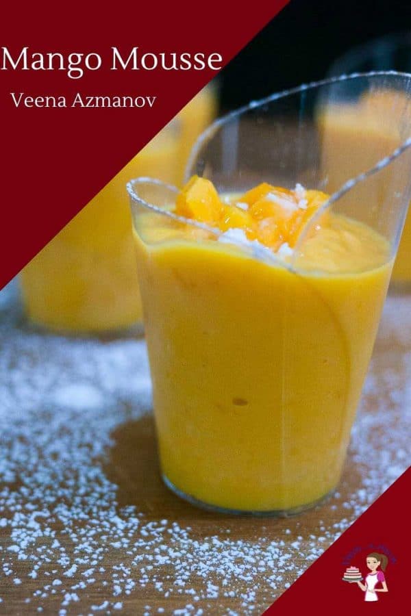 A close up of a cup of mango mousse.