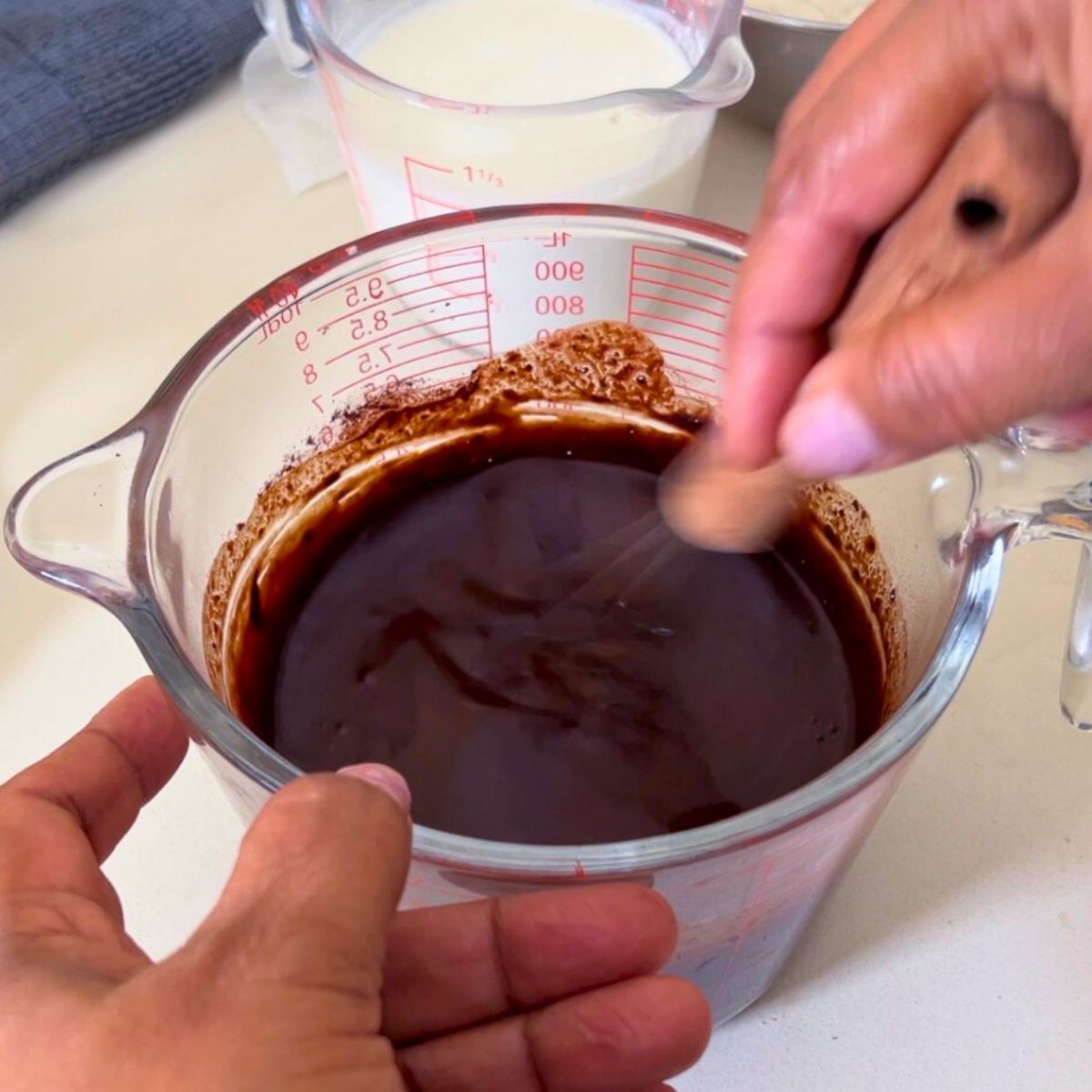 Chocolate paste with chocolate, cocoa, and hot water.