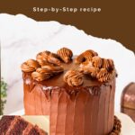 A slice of dark Devil’s Food chocolate cake with a soft crumb and glossy chocolate ganache frosting.