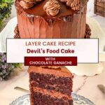 Pinterest image for Devils Food Chocolate cake with Chocolate Ganache.