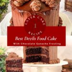 Pinterest image for Devils Food Chocolate cake with Chocolate Ganache.