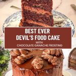 Pinterest image for Devils Food Chocolate cake with Chocolate Ganache.