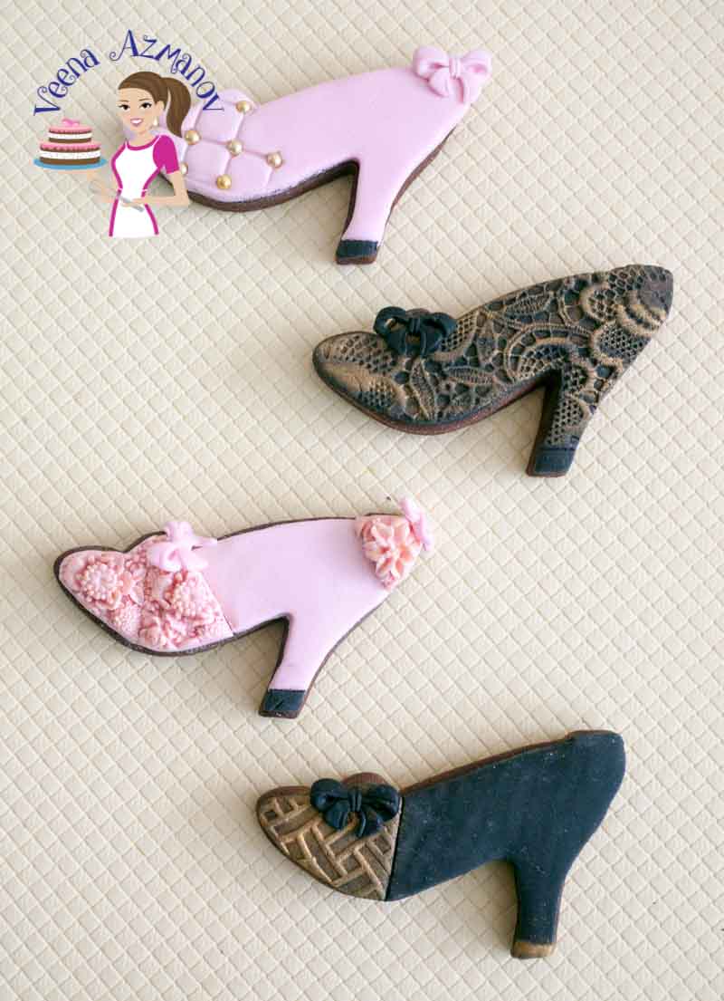 Cookies decorated to look like lady shoes.