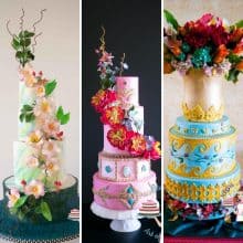 Collage with fondant decorated cakes by Veena Azmanov.