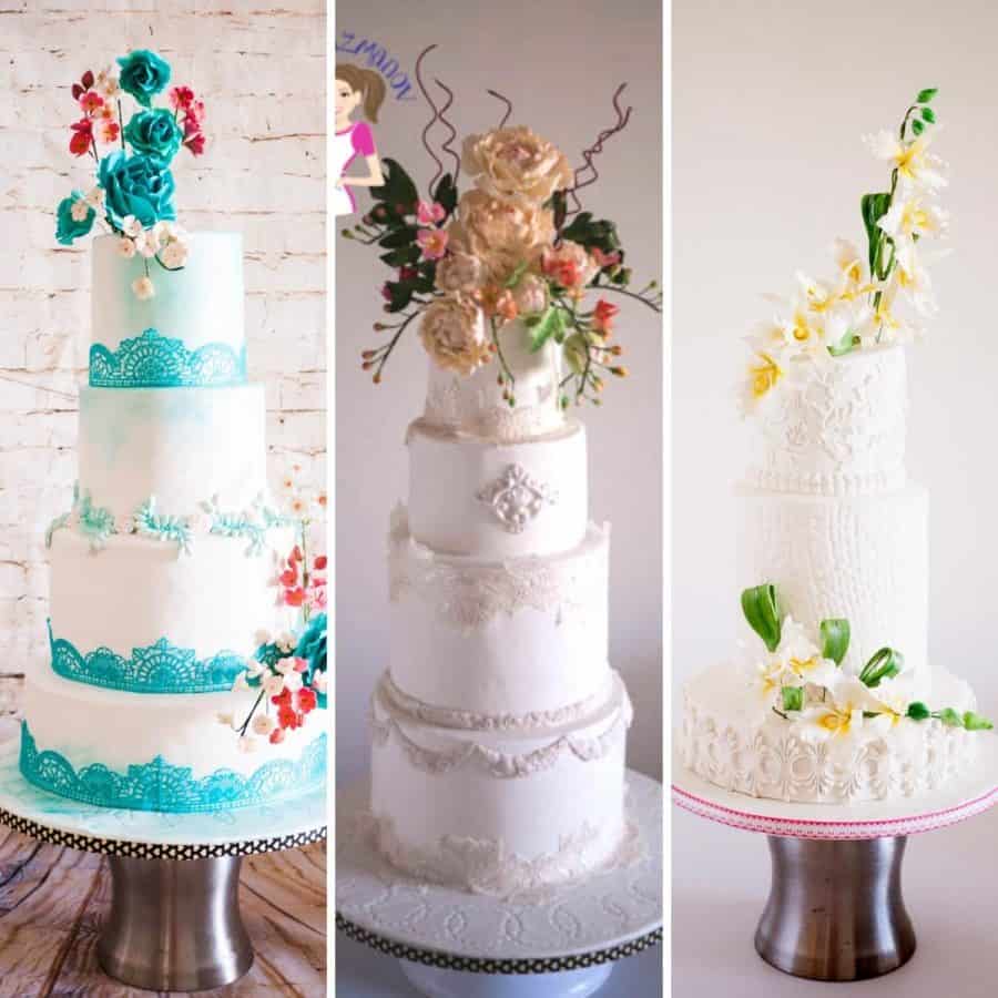 Collage with fondant decorated cakes by Veena Azmanov.