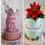 Collage with fondant decorated cakes by Veena Azmanov.