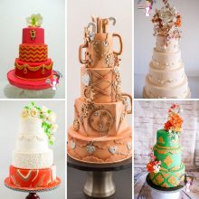 Collage with fondant decorated cakes by Veena Azmanov.