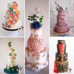 Collage with fondant decorated cakes by Veena Azmanov.
