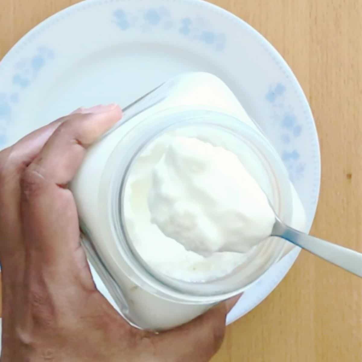 Homemade Sour cream in a jar.