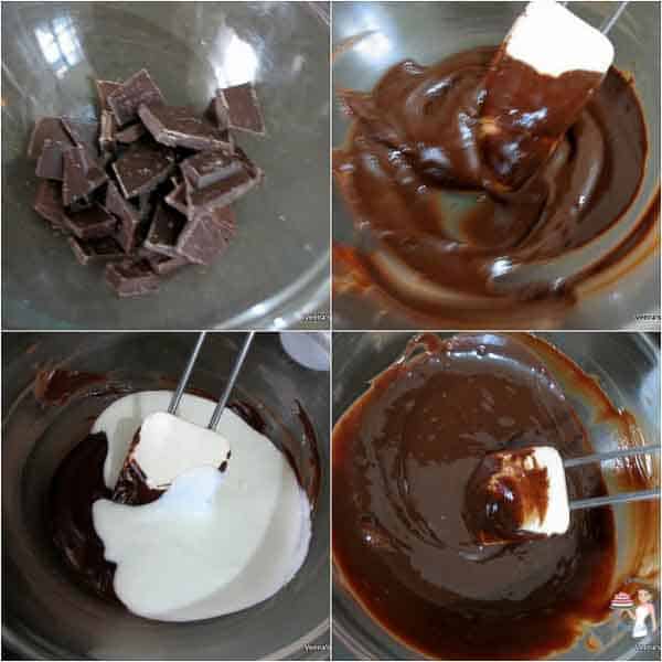 Making chocolate frosting for cake.