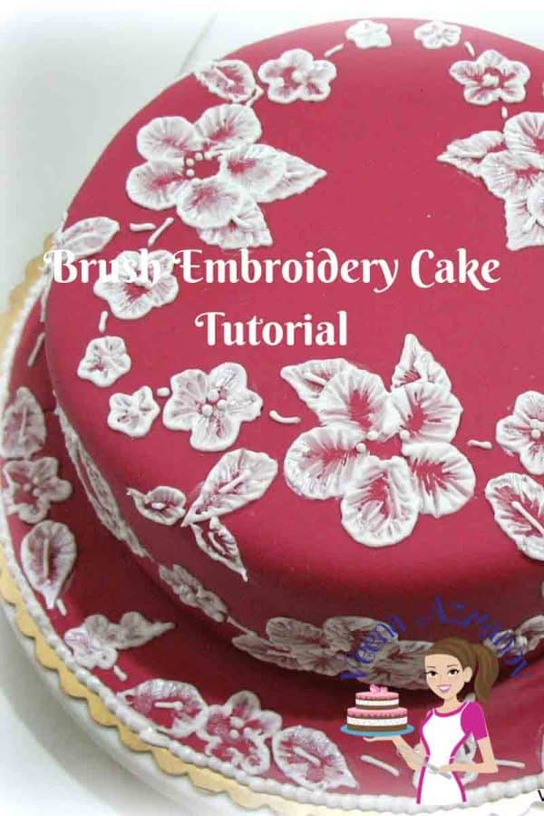 A cake decorated with a brush embroidery design.