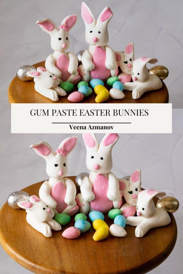 Pinterest image cake toppers gum paste bunnies.