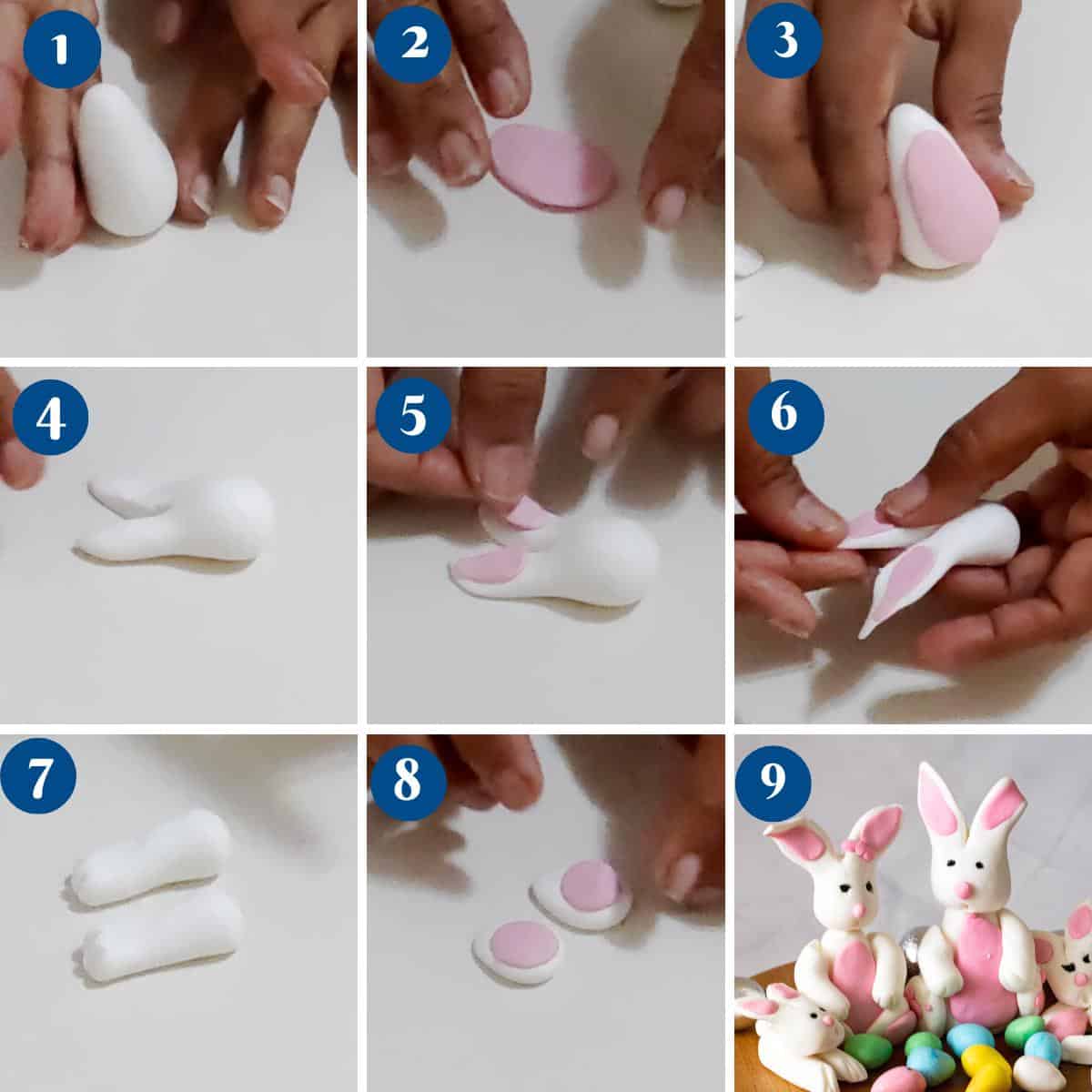 Progress pictures making the gum paste bunny.