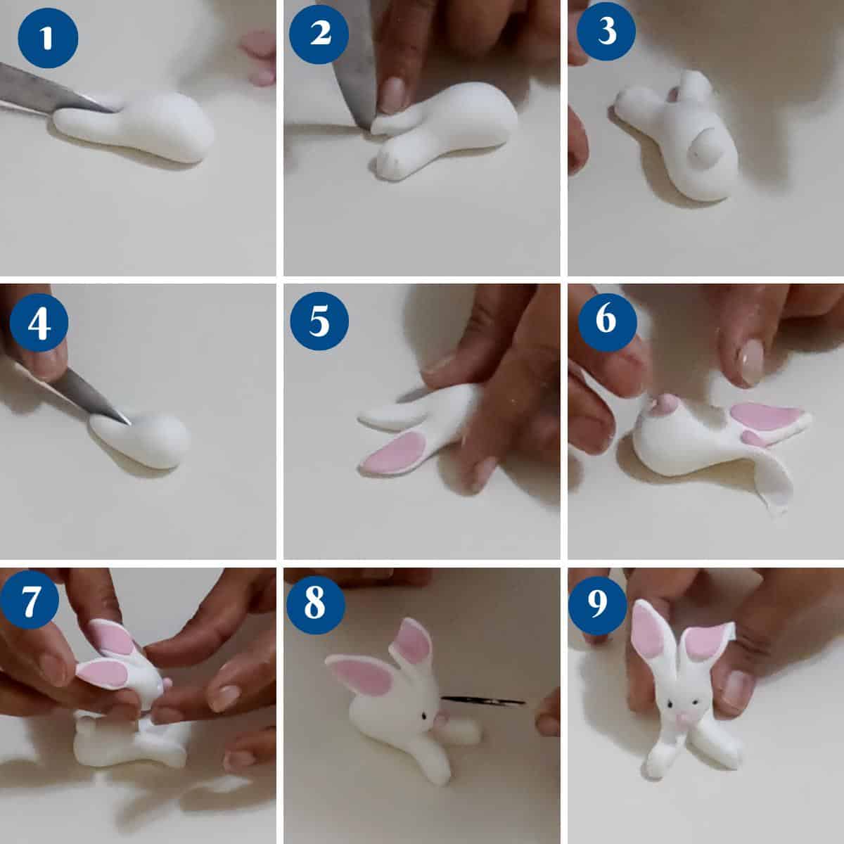 Progress pictures making the gumpaste bunny.