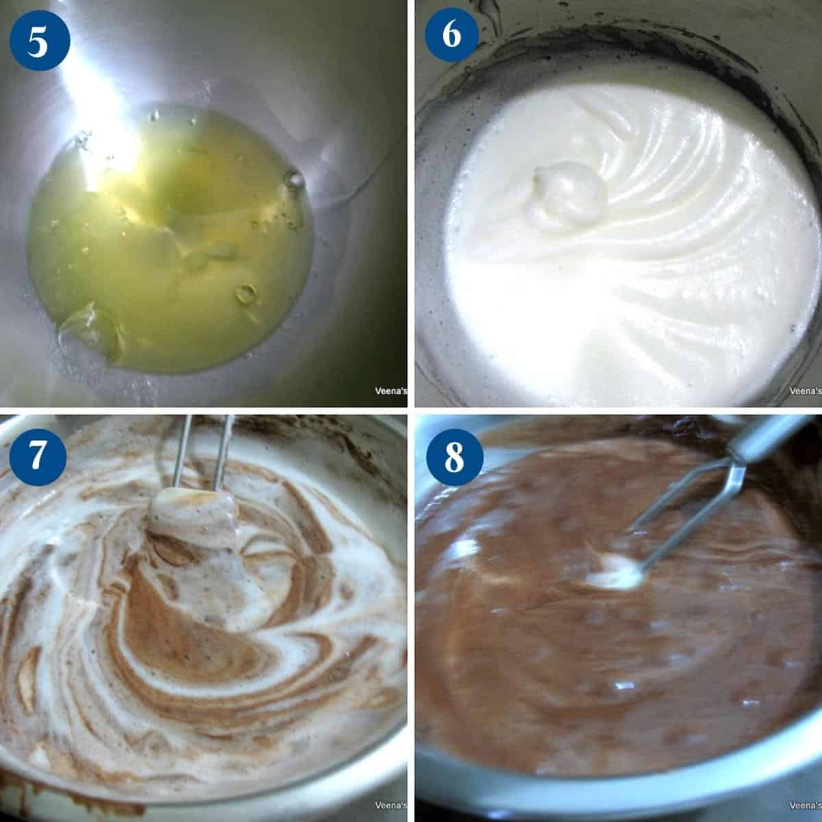 Progress pictures collage for chocolate chiffon cake.