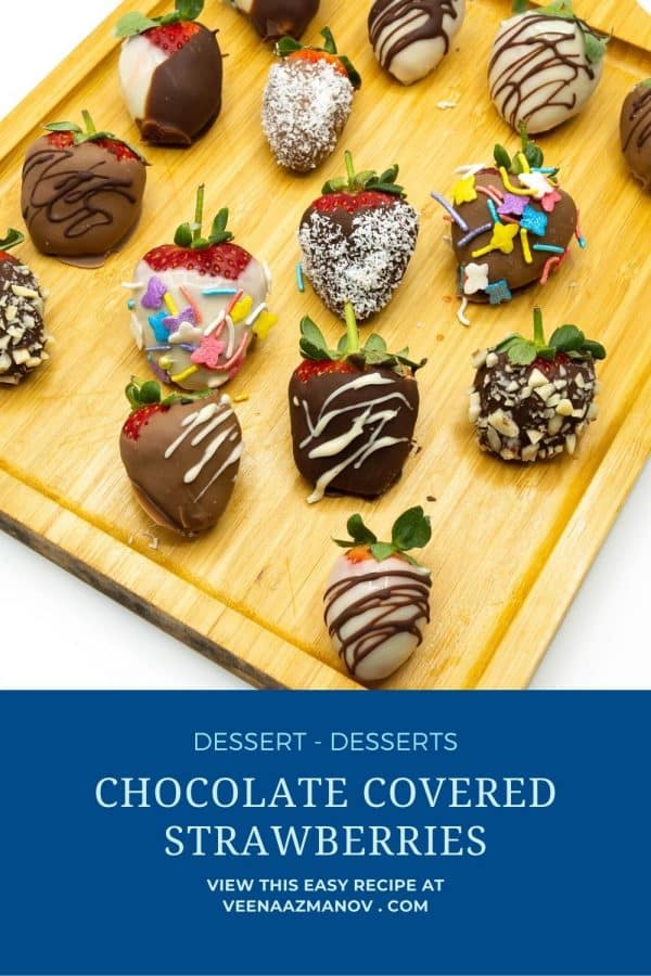 Pinterest image for strawberries covered with chocolate.