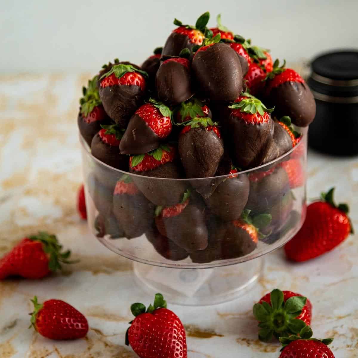 A bowl with strawberries for Valentine's Day.