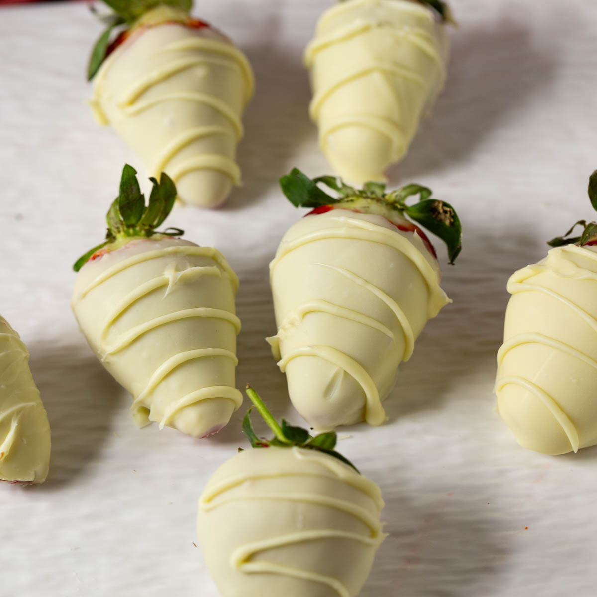 Strawberries covered in white chocolate.