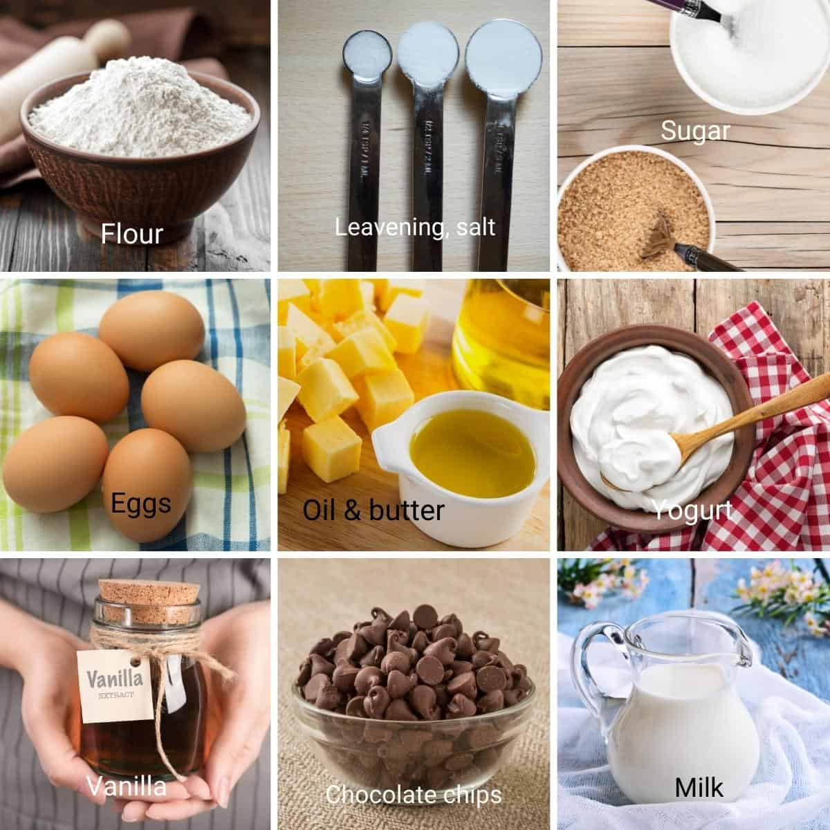 Ingredients for making chocolate cake. 