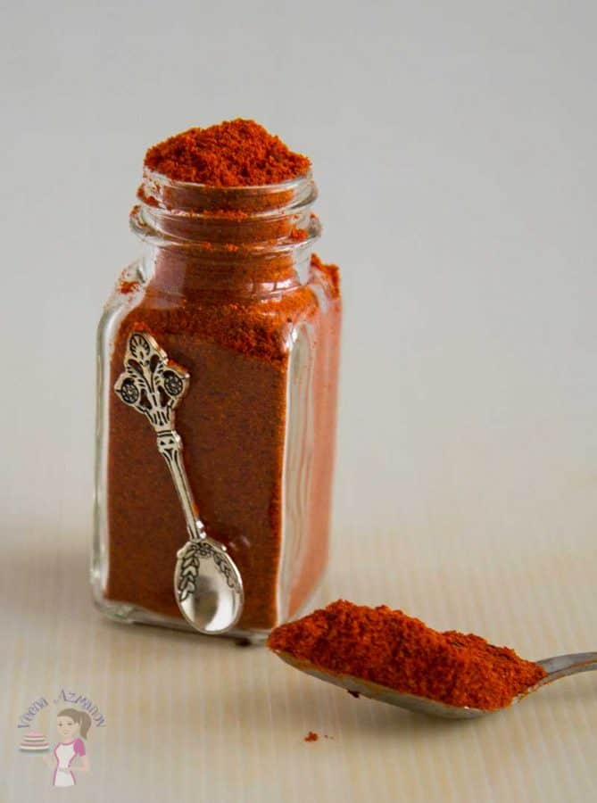 Shawarma spice mix in a small glass bottle.