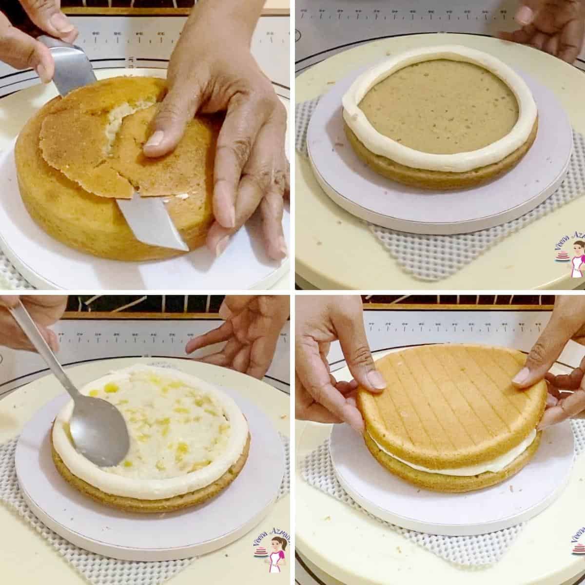 Progress Pictures showing how to fill a cake.