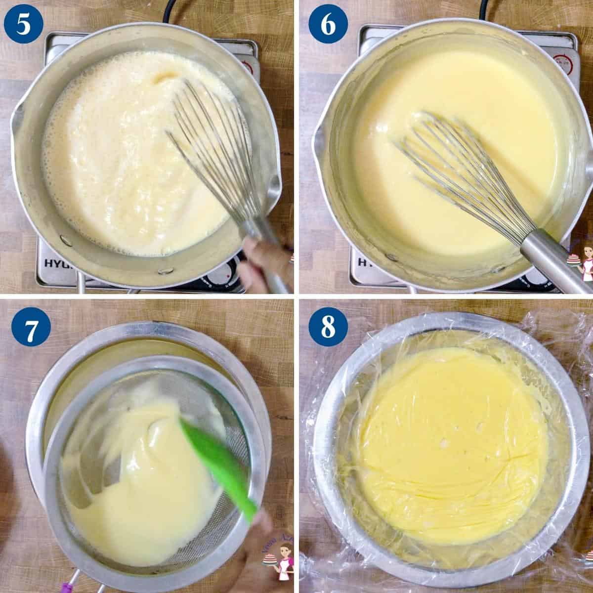 Progress pictures collage for custard cake filling.