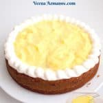 Pinterest image for pastry cream cake filling.