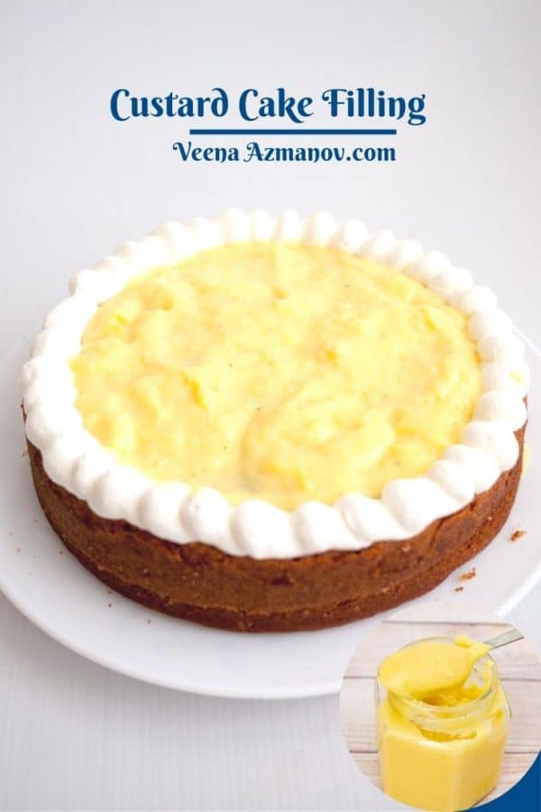 Pinterest image for pastry cream cake filling.