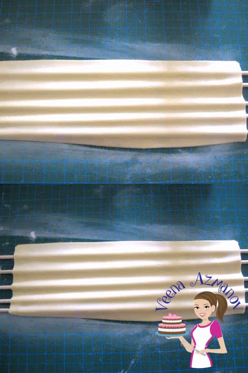 Progress photo of making fondant drapes.