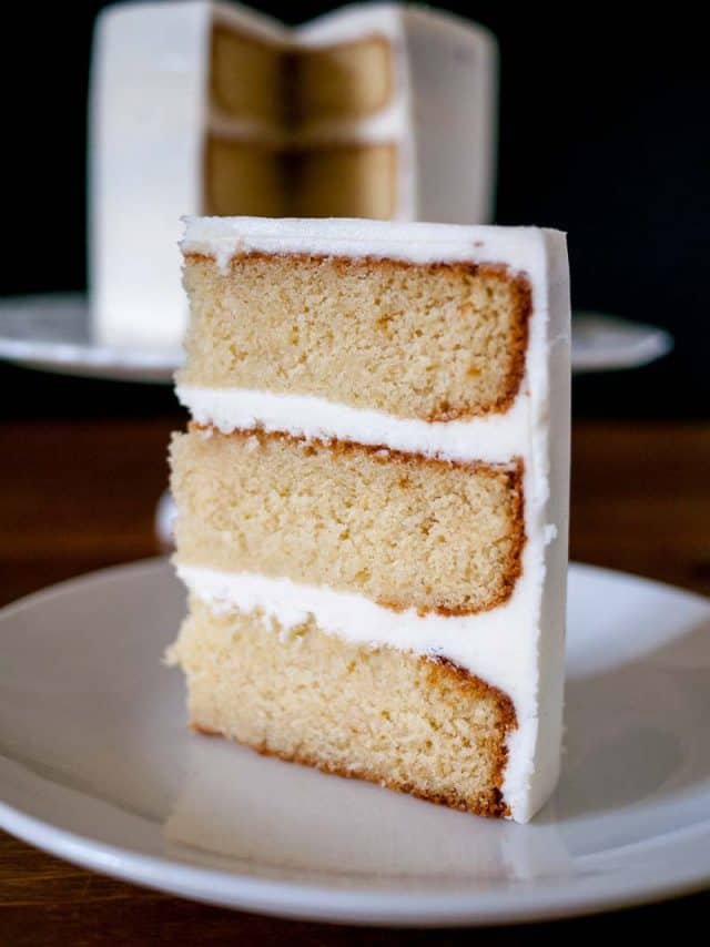 The absolute best moist, light and fluffy vanilla cake recipe made with a butter based batter and whipped egg whites.
