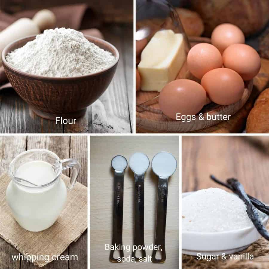 Ingredients shot collage for vanilla cake.