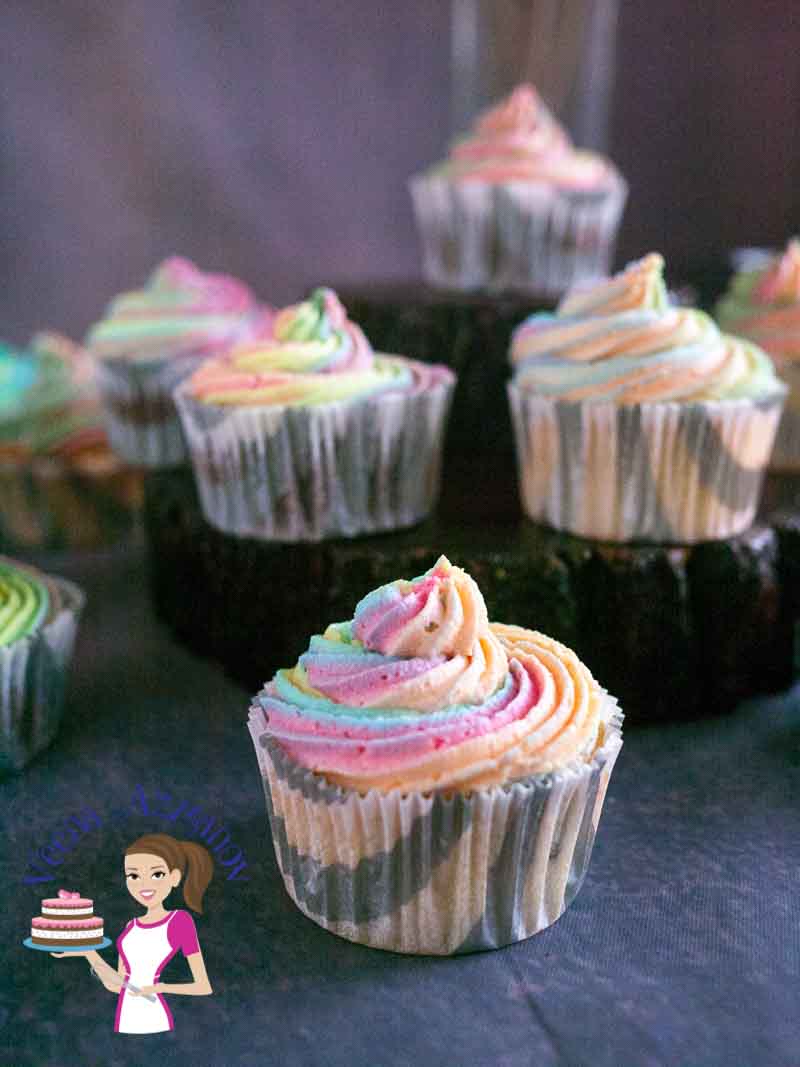 Cupcakes with rainbow frosting.